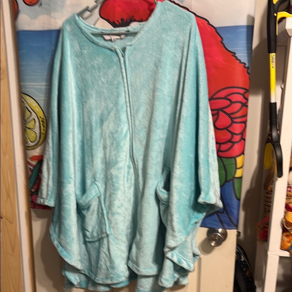 Light Blue Zip-Up Poncho